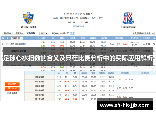 足球心水指数的含义及其在比赛分析中的实际应用解析