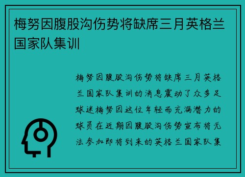 梅努因腹股沟伤势将缺席三月英格兰国家队集训 梅努因腹股沟伤势将缺席三月英格兰国家队集训
