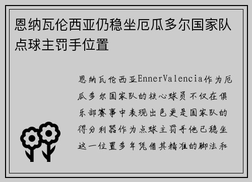 恩纳瓦伦西亚仍稳坐厄瓜多尔国家队点球主罚手位置 恩纳瓦伦西亚仍稳坐厄瓜多尔国家队点球主罚手位置